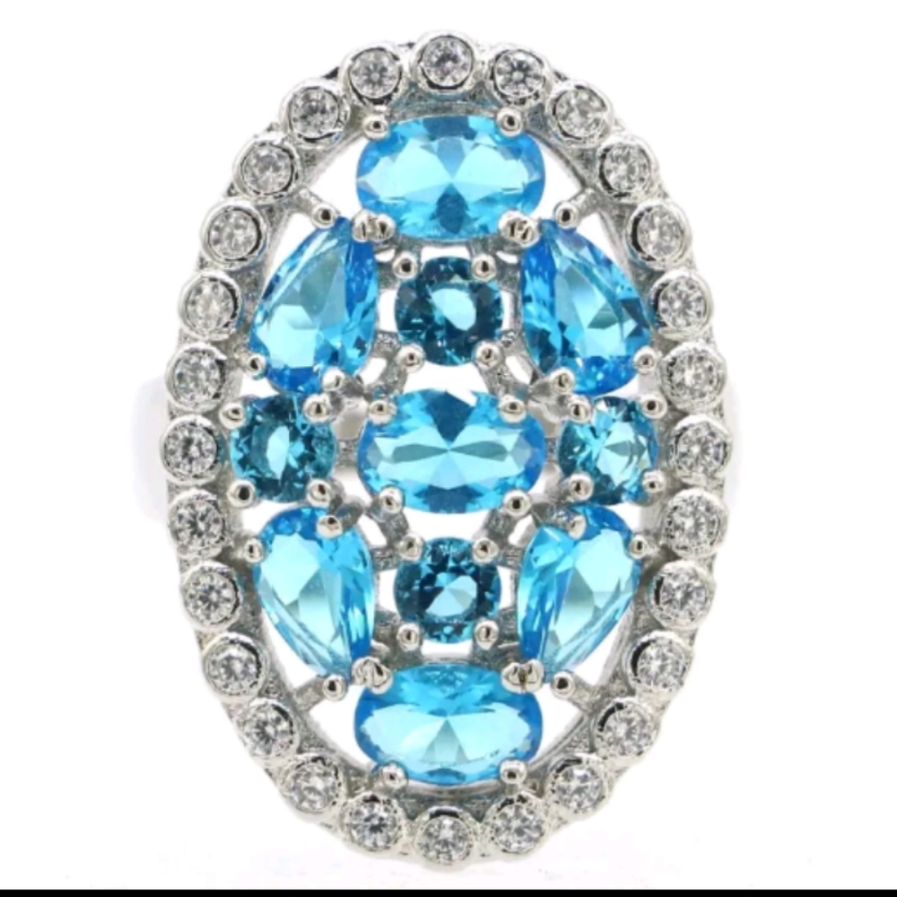 New size 9.5 swiss blue topaz cz sterling silver ring